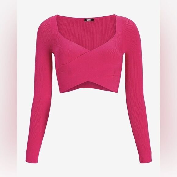 Express Body Contour Wrap Front Sweater Crop Top - Picture 4 of 6